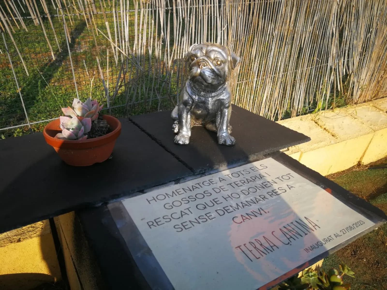 Placa d'homenatge als gossos de teràpia i rescat
